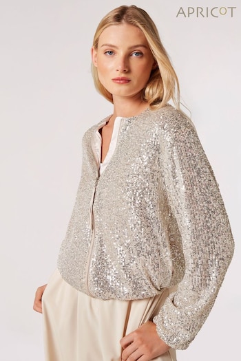 Apricot Silver Sequins Bomber Jacket (Q94078) | £55