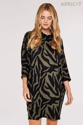 Apricot Green Zebra High Neck Cocoon Dress (Q94094) | £35