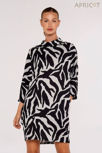 Apricot Grey Zebra High Neck Cocoon Dress (Q94101) | £35