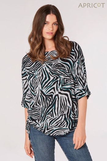 Apricot Grey Zebra Shadow Ruched Side Top (Q94119) | £30
