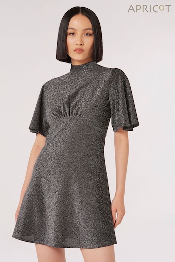 Apricot Grey Angel Slv Flare Sparkle Dress (Q94125) | £30