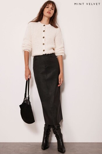 Mint Velvet Black Black Coated Denim Midi Skirt (Q94134) | £89