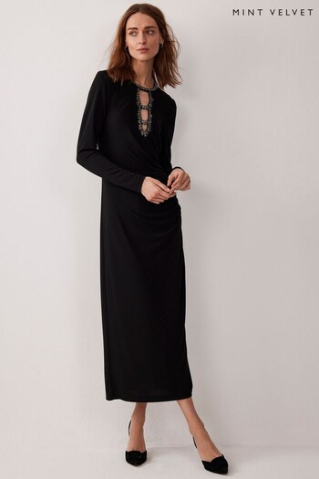 Mint Velvet Black Black Cut Out Midi Dress (Q94139) | £169