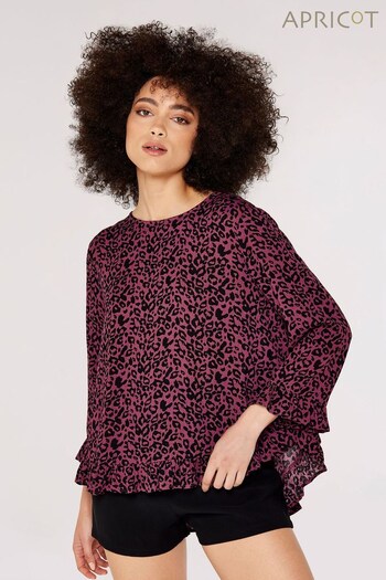 Apricot Red Animal Ruffle Back Button Top (Q94145) | £30