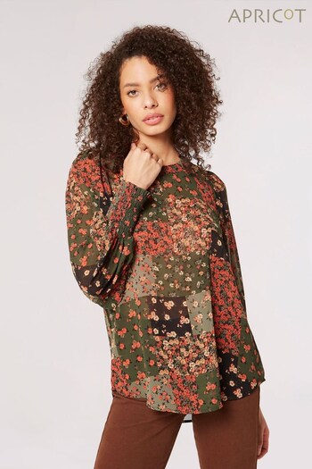 Apricot Green Ditsy Patchwork Mock Cuff Top (Q94149) | £30
