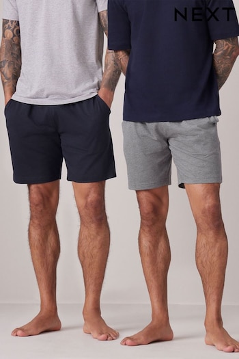 Grey/Navy Blue 2 Pack Lasting Fresh Cotton Rich Pyjama Shorts (Q94230) | £24
