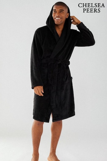 Chelsea Peers Black Mens Fluffy Hooded Dressing Gown (Q94254) | £48