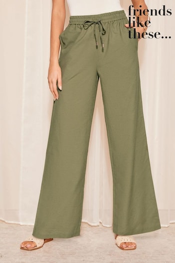 Friends Like These Khaki Green Wide Leg Trousers With Linen (Q94259) | £25