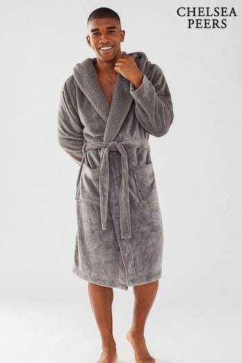 Chelsea Peers Grey Mens Fluffy Hooded Dressing Gown (Q94278) | £48