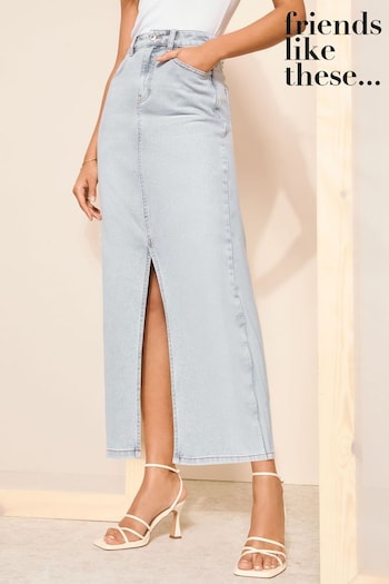 Friends Like These Blue Denim Split Front Midaxi Skirt (Q94279) | £38