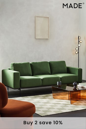 MADE.COM Matt Velvet Grass Green Jarrod 3 Seater Sofa (Q94381) | £1,350