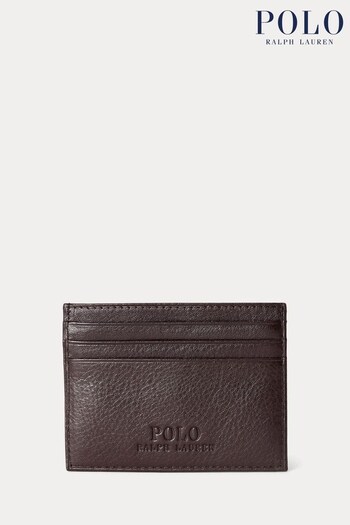 Polo stripe Ralph Lauren Pebbled Leather Brown Card Holder (Q94470) | £60