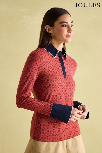 Joules Cordelia Red Geo Long Sleeve Top (Q94493) | £0