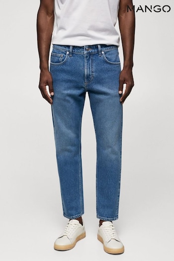 Mango Ben Tapered Cropped Blue Smock Jeans (Q94522) | £50