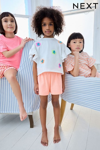 Fluro Orange/Pink Ruffle Short Sleeve Pyjamas 3 Pack (9mths-16yrs) (Q94532) | £27 - £34
