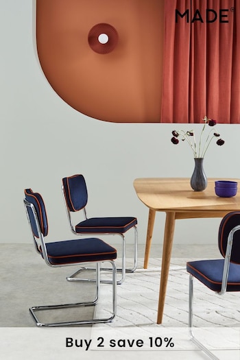 MADE.COM Set of 2 Dark Blue with Cinnamon Piping Parker Dining Chairs (Q94551) | £399