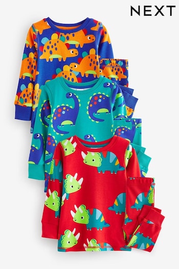 Multi Bright Dinosaur Snuggle Pyjamas 3 Pack (9mths-12yrs) (Q94609) | £27 - £33