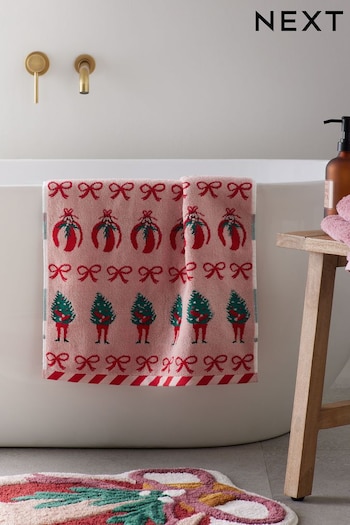 Red & Pink Christmas Tree and Bows 100% Cotton Towels (Q94759) | £8