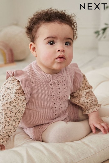 Pink Knitted Bloomer Shorts Long Sleeve Top & Tights Set (0mths-2yrs) (Q94808) | £28 - £30