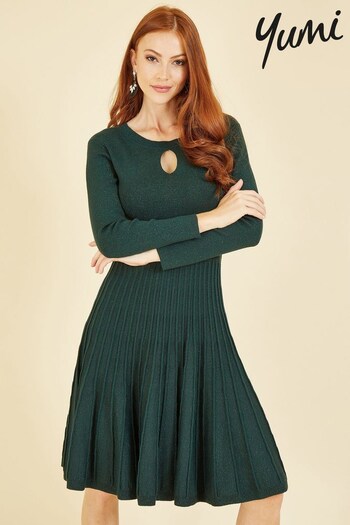 Yumi Green Knitted Skater Dress (Q94842) | £60