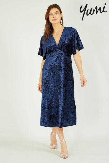Yumi Blue Velvet Kimono Midi Dress (Q94843) | £55
