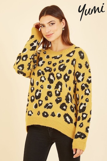 Yumi Yellow Animal Print Intarsia Knitted Jumper (Q94847) | £50