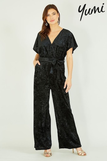 Yumi Black Velvet Kimono Sleeve Jumpsuit (Q94851) | £60