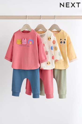 Coral Pink/Yellow Character Baby Long Sleeve Top And bandana-print Leggings Set 6 Piece (Q94945) | £28 - £30