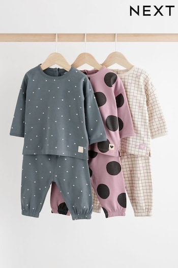 Pink/Black Baby Long Sleeve 100% Cotton Top And Leggings Set 3 Pack (Q94946) | £28 - £30