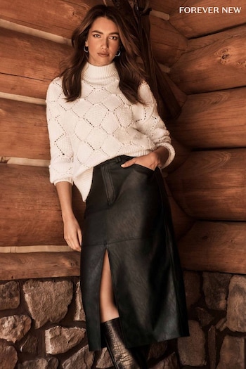 Forever New Black Tiana Vegan Leather Midi Skirt (Q95112) | £60