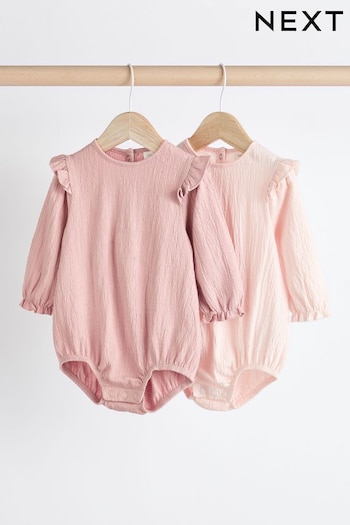 Pink/Cream Baby Long Sleeve Crinkle Bodysuits 2 Pack (Q95115) | £12.50 - £14.50