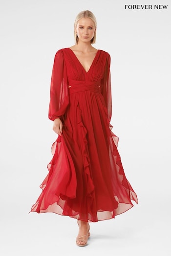 Forever New Red Rosalyn Long Sleeve Frill Dress (Q95120) | £120