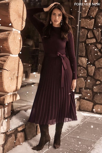 Forever New Brown Penelope Woven Mix Knit Dress (Q95145) | £115