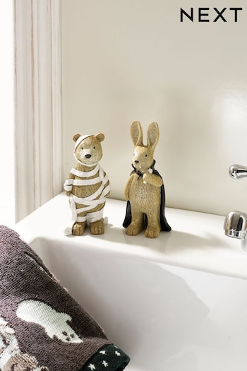 Natural Bertie Bear and Rosie Rabbit Halloween Ornaments Set of 2 (Q95207) | £12