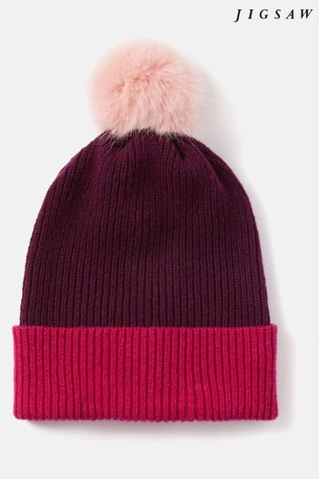 Jigsaw Pink Faux Fur Colour Block Pom Hat (Q95217) | £50
