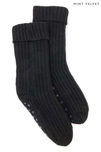 Mint Velvet Black Knitted Slipper Socks (Q95225) | £35