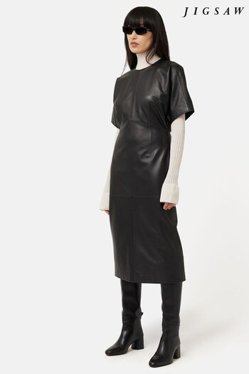 Jigsaw Black Leather Midi Dress (Q95232) | £450