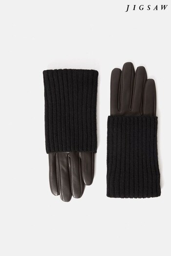 Jigsaw Brown Knitted Leather Gloves (Q95270) | £70