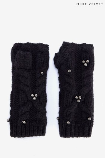 Mint Velvet Black Cabel Knit Handwarmers (Q95284) | £29