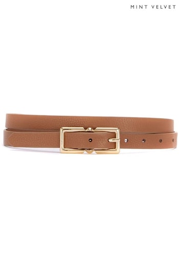 Mint Velvet Brown Leather Skinny Belt (Q95304) | £45
