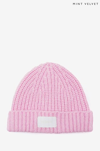 Mint Velvet Pink Knitted Patch Beanie (Q95308) | £35
