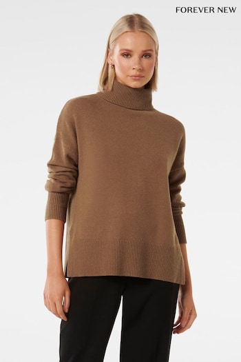 Forever New Brown Mia Relaxed Roll Neck Knit Jumper (Q95313) | £100
