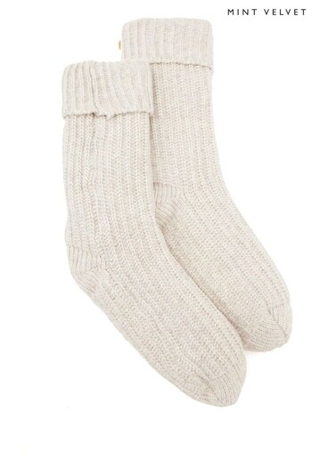 Mint Velvet Cream Knitted Slipper Socks (Q95342) | £35