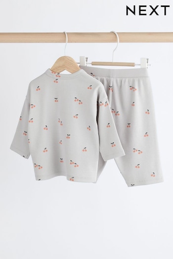 Grey Cherry Print Baby Top and Wide Leg Trousers 2 Piece Set (Q95435) | £11 - £13