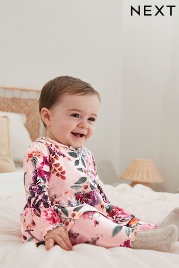 Pink Floral Baby Long Sleeve Frill Top And Leggings Set (Q95438) | £11 - £13