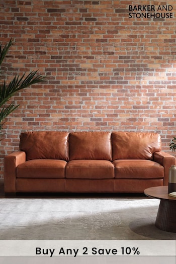 Barker and Stonehouse Rust Brown Lorenza Leather 3 Seater Sofa (Q95445) | £1,645