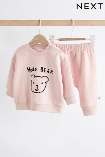 Pink Hello Bear Baby Sweatshirt and Joggers Set (Q95446) | £13 - £15