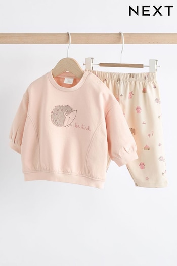 Pink/ Cream Hedgehog Baby Sweatshirt And Wide Leg Trousers Set (Q95461) | £13 - £15