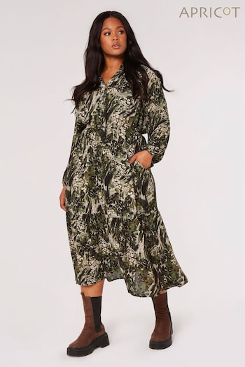 Apricot Green Meadow Texture Midi Dress (Q95524) | £45