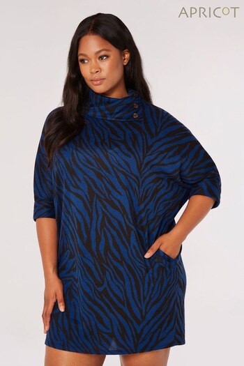 Apricot Blue Zebra Soft Touch Button Neck Dress (Q95537) | £30